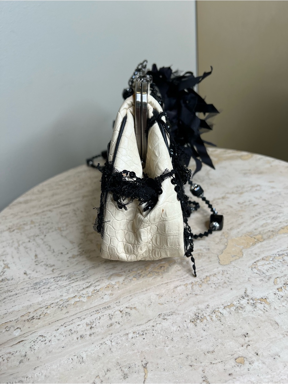 Black & White Floral Applique Evening Clutch - Picture 10 of 12